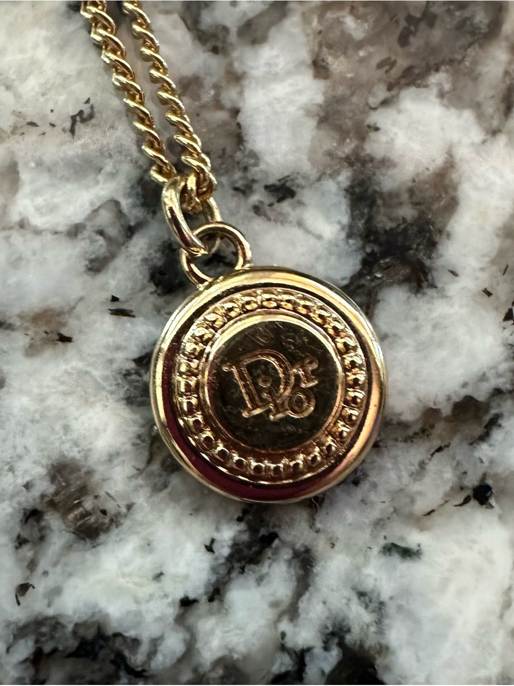Christian Dior Small Round Gold- plated Medallion Pendant Necklace